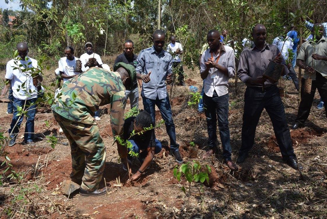Volunteers participating in a planting activity